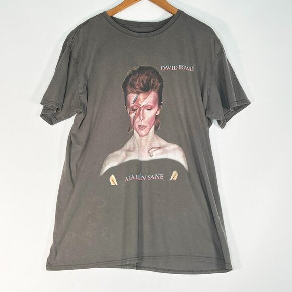 Bowie Tops - David Bowie Aladdin Sane Oversized Long Grey  T-shirt Graphic Tee Shirt Women